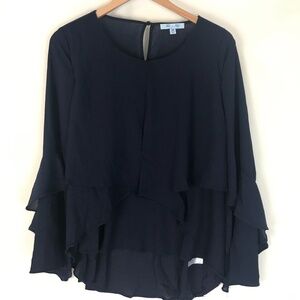 She & Sky Flowy Peasant Blouse Navy M